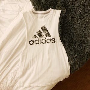 Adidas black and white floral logo tank top